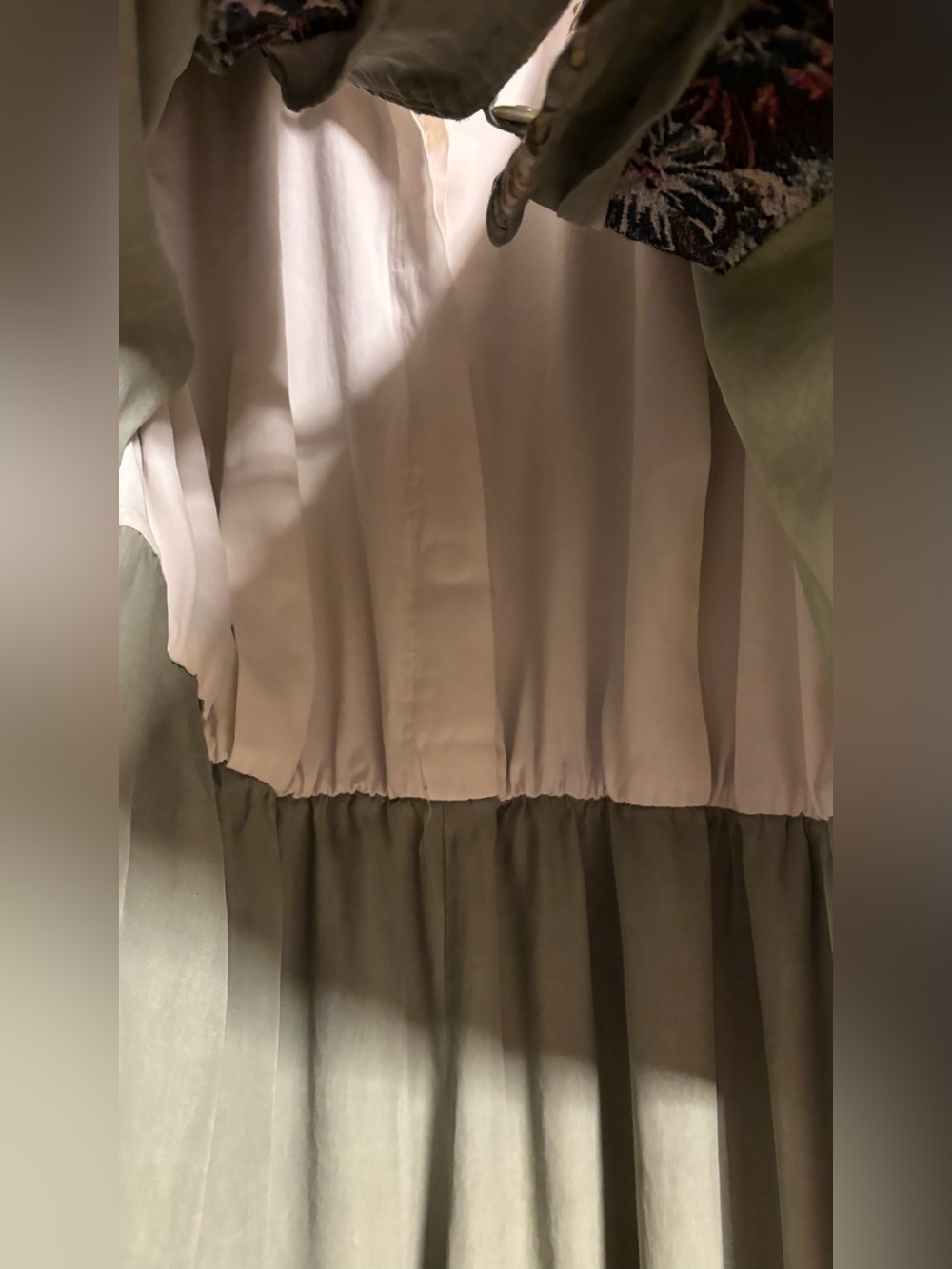 Vintage Sage Green Floral-Panel Long Sleeve Dress with Cream Blouse - Picture 5 of 8
